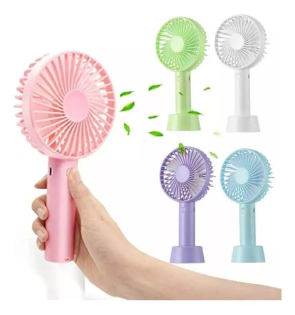Ventilador De Mano Portátil Con Base Y Pila Recargable Celeste - Imagen 2