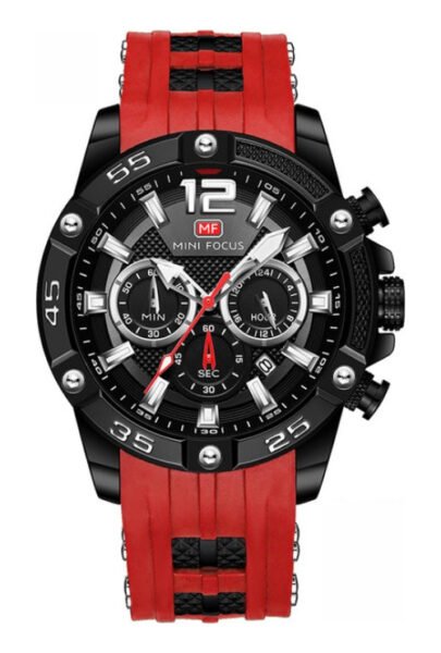 Reloj Deportivo Para Hombre Mini Focus Casual Negro Y Rojo