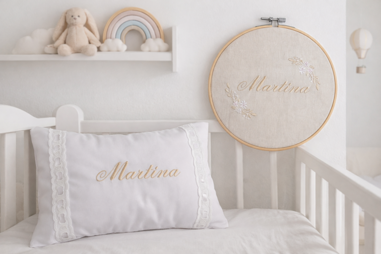 Set De Almohada Y Cuadro Personalizado Bordado Para Bebe