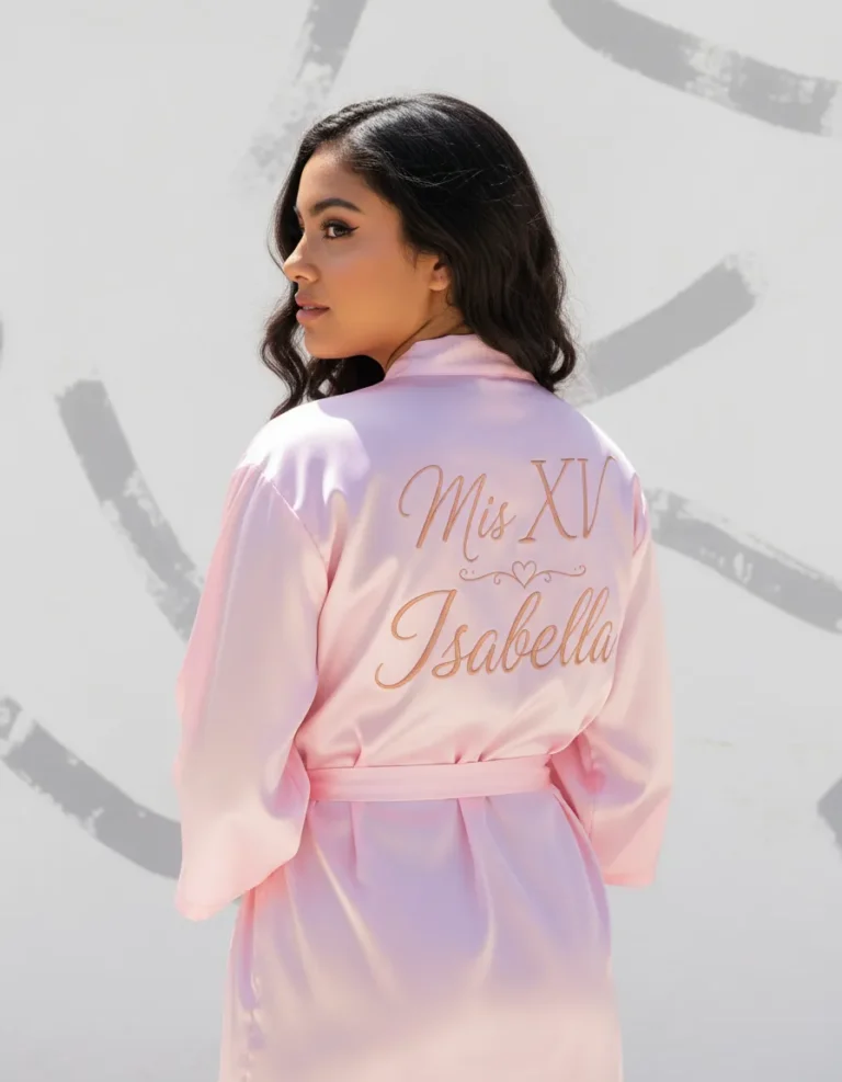 Bata Saten Bordada Personalizada Quinceañera Novia Despedida