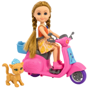 Muñeca De Paseo Articulada Con Scooter Moto Juguete